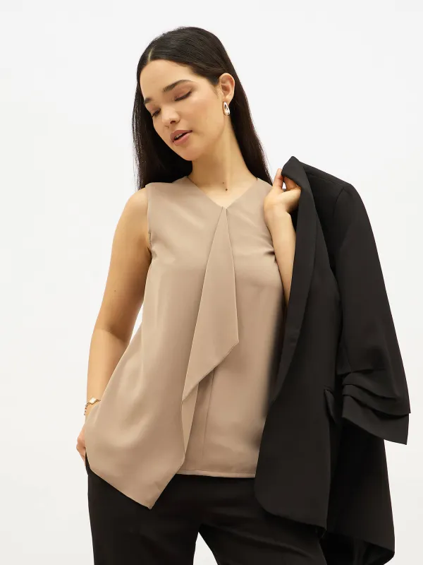 Disciplined Asymmetric front top-Taupe sold by Salt Attire
