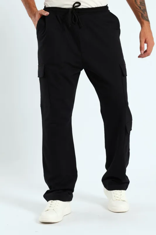Straight Leg Cargo Fleece Jogger - Black sold by Edgars