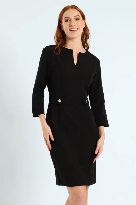 Notch Neck Work Pencil Dress - Black sold by Edgars