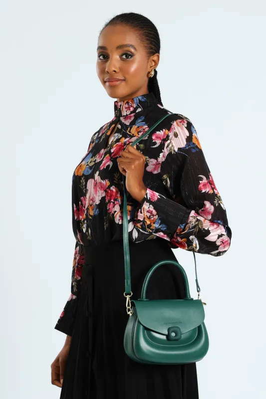 Florence Flap Bag With Top Handle - Bottle Green sold by Edgars