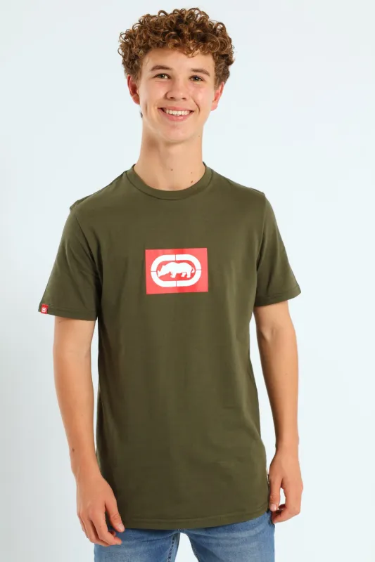 Boys Core Short Sleeve Print Tee - Olive/Red sold by Edgars 