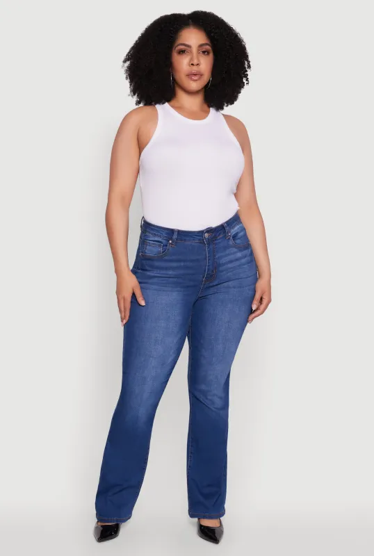 Plus Size WAX High Waisted Whiskered Slim Flared Leg Jeans sold by Rainbow