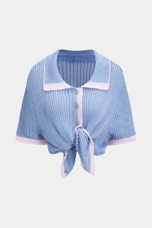 Knit Button Short-Sleeve Top sold by Micas