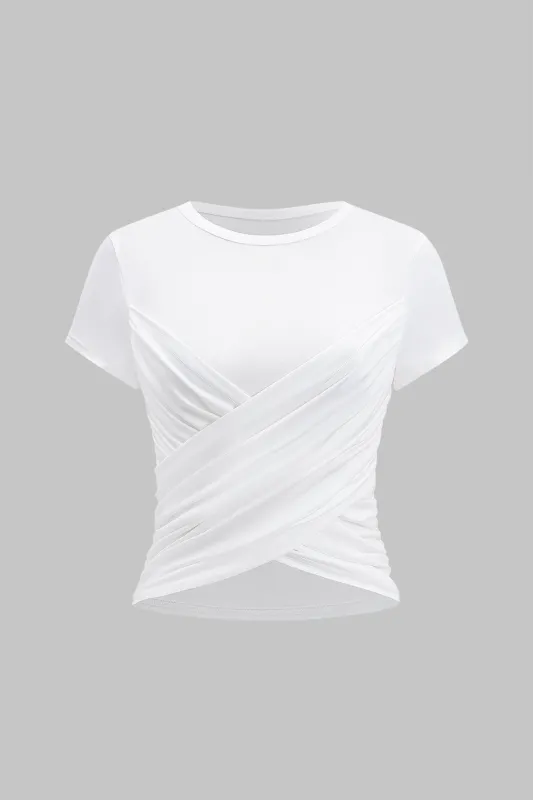 Crossed Ruched Short Sleeve T-Shirt sold by Micas