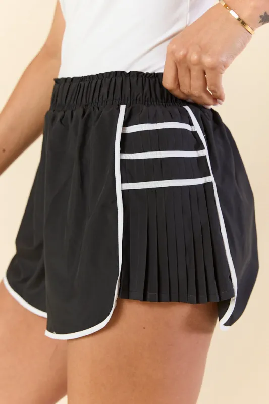 Double Or Nothing Black Side Pleated Running Shorts sold by Pink Lily