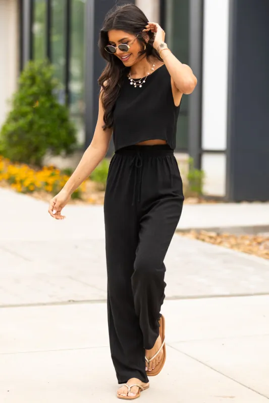 Never Giving Up Black Linen Tank and Pants Set sold by Pink Lily