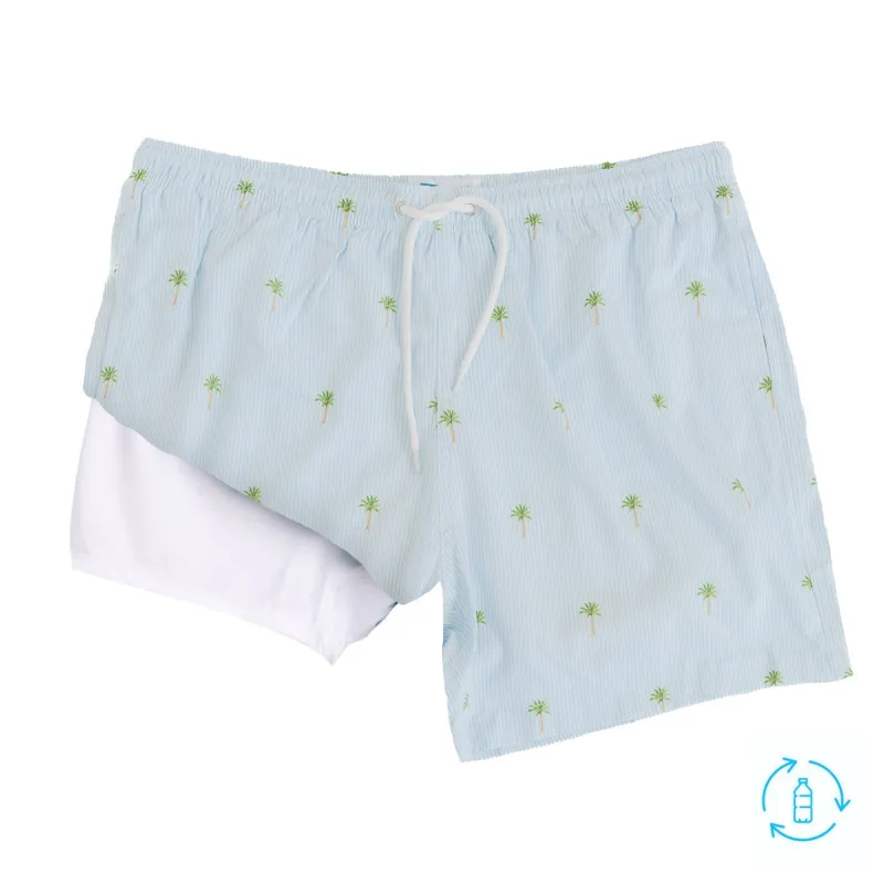 Bermies Palm Stripes Swim Trunks sold by Zulily