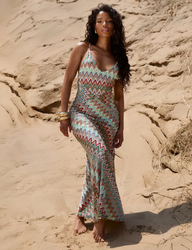 Strappy Halterneck Midi Dress Zigzag Print Multi sold by Public Desire