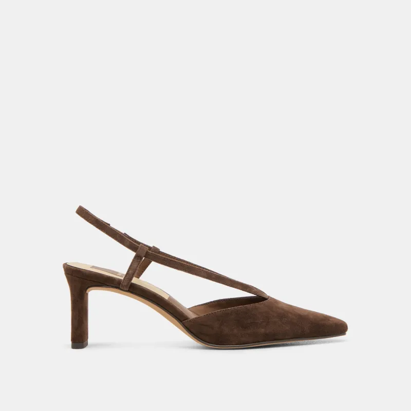GINAY HEELS DK BROWN SUEDE sold by Dolce Vita