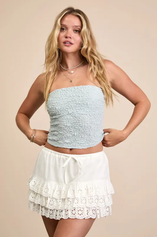 Breya Ivory Cotton Eyelet Embroidered Tiered Mini Skort sold by Lulus