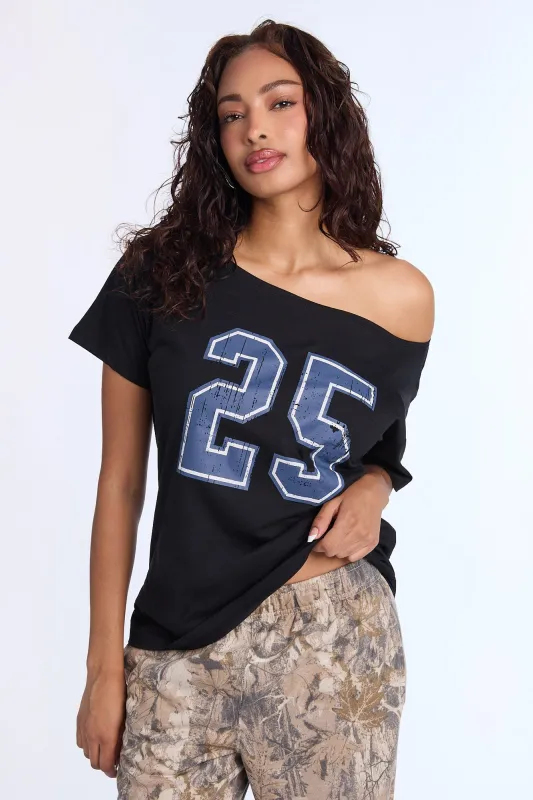 25 Graphic Off-Shoulder Tee sold by Bluenotes