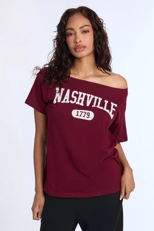 Nashville 1779 Graphic Off-Shoulder Tee sold by Bluenotes