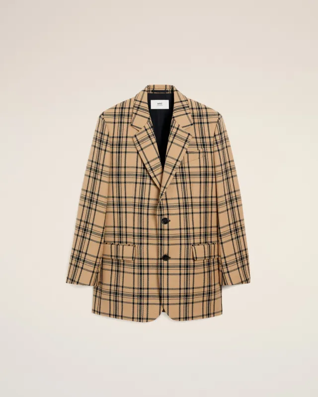 Veste Marron Ample A Carreaux En Gabardine sold by Ami