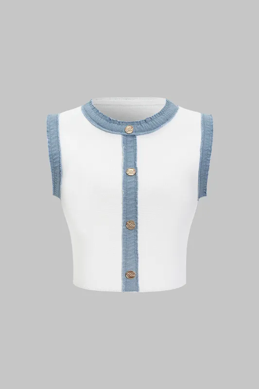 Knit Textured Button Patchwork Tank Top sold by Micas