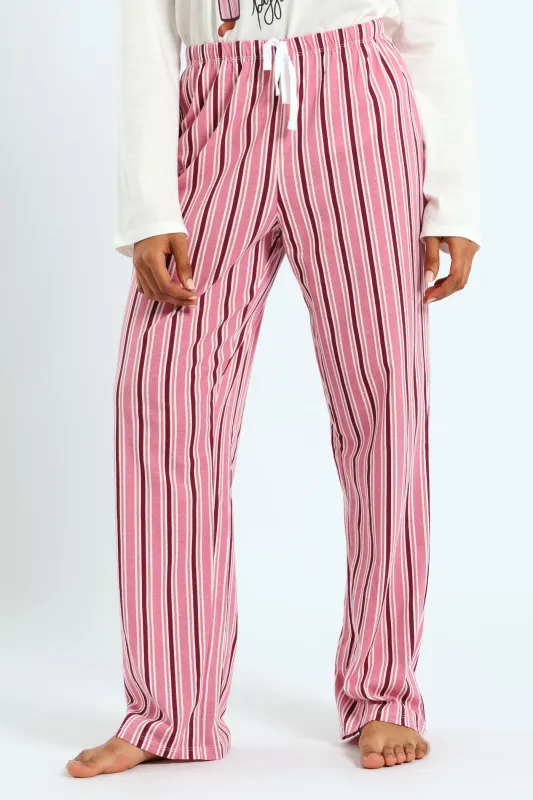 Knit Stripe Pant - White/Pink sold by Edgars 