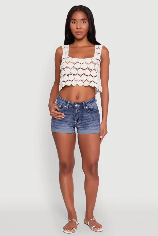 Crochet Daisy Print Sleeveless Crop Top sold by Rainbow