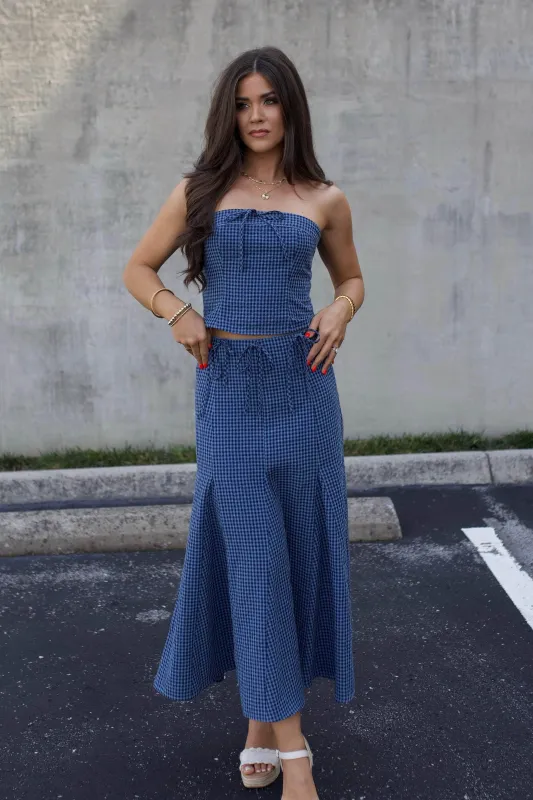 Indigo Gingham Skirt sold by LANE 201