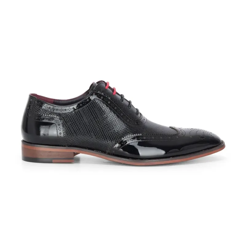 Flynn - Men's Black Patent Leather Brogue Shoes sold by Tru Clothing