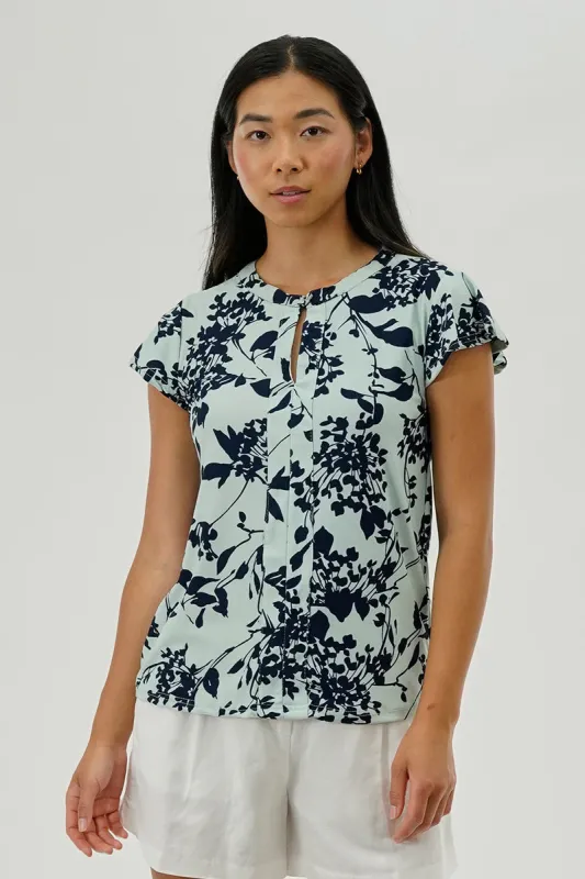 International INC Company Floral Short Sleeve Blouse - Aqua sold by Fairweather