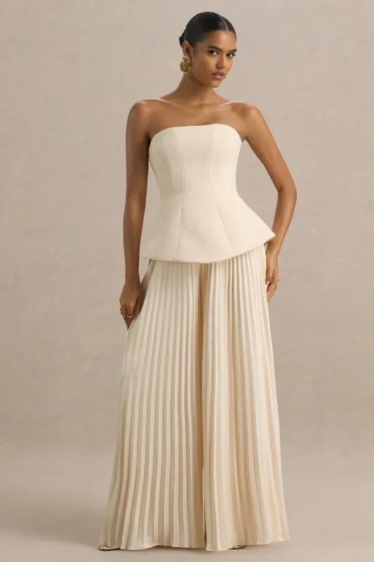 Feeling Good | Nude Bandeau Jumpsuit With Pleated Trouser sold by Club L London