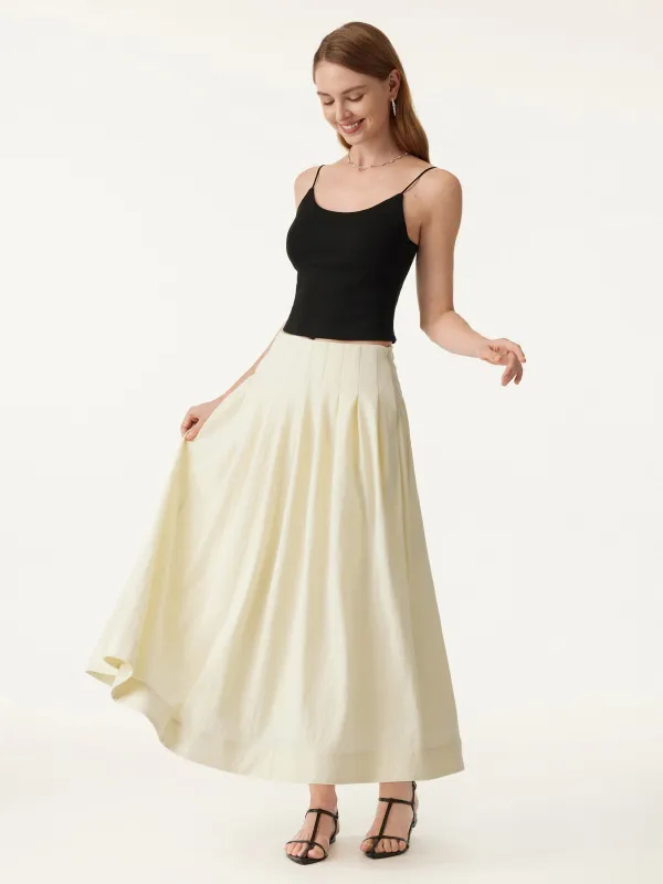 Wrinkle-resistant Cotton-linen Mid Rise Pleated Midi Skirt sold by ogl move