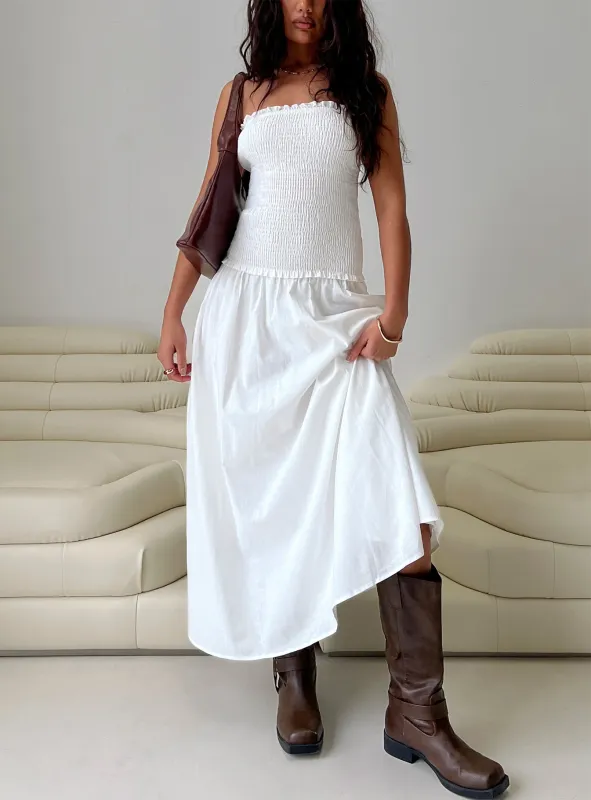 Tinsie Strapless Maxi Dress White sold by Princess Polly