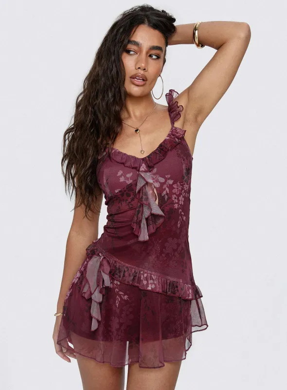 Ballad Floral Ruffle Mini Dress Multi sold by Princess Polly