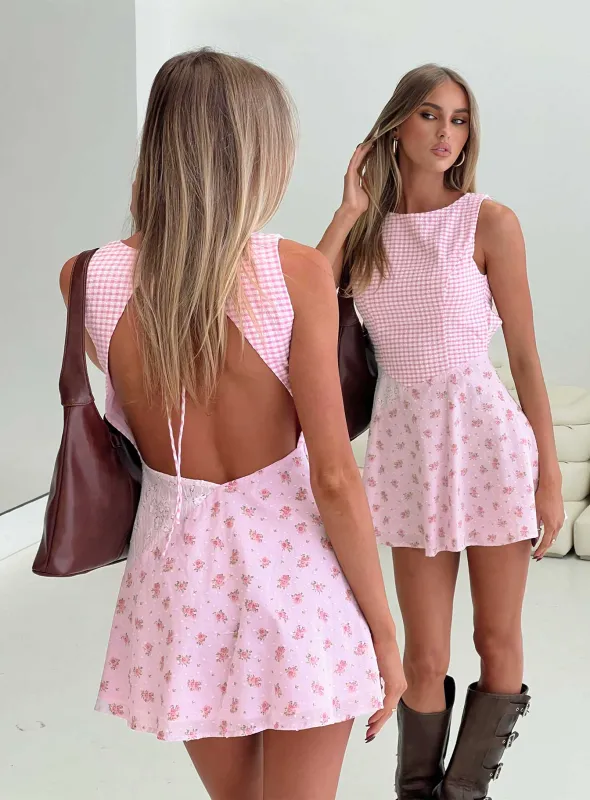Kandie Patchwork Mini Dress Pink Multi Petite sold by Princess Polly