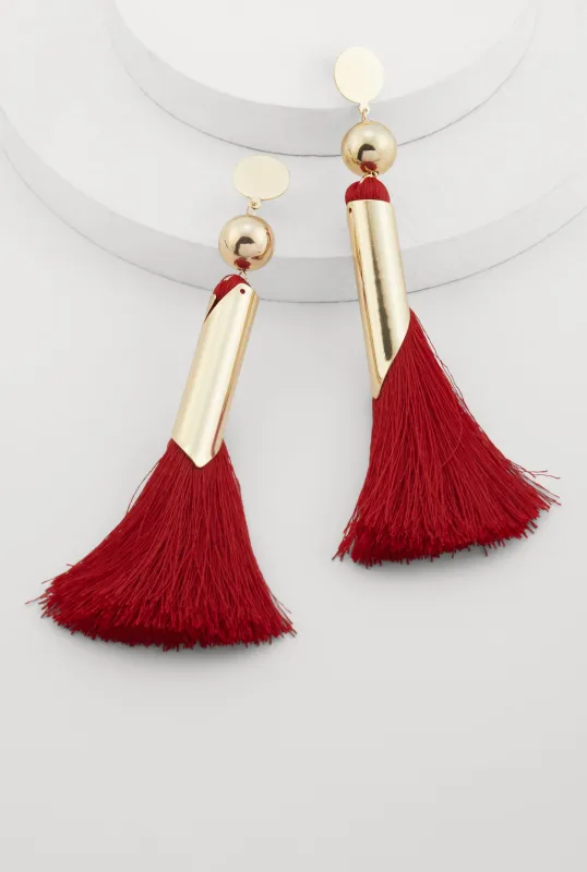 Trendy Color Blocked Metallic Tassel Drop Earrings sold by Rainbow