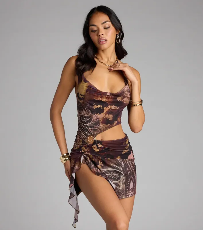 Too Hot To Handle Paisley Cutout Mini Dress sold by Windsor