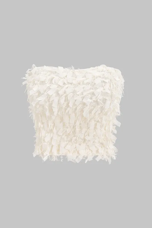 Strapless Fringe Trim Tube Top sold by Micas