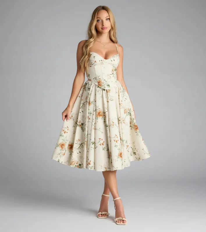 Garden Party Goals Floral Corset A-Line Midi Dress sold by Windsor
