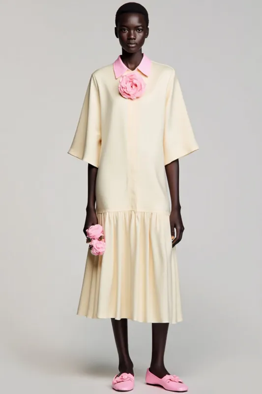 Ivory Cotton Flower Wedding Guest Dress sold by Zapaka