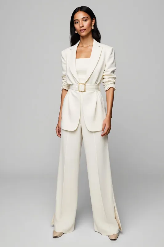 Ivory 2 Piece Peak Lapel Half Sleeves Women Suits with Belts sold by Zapaka
