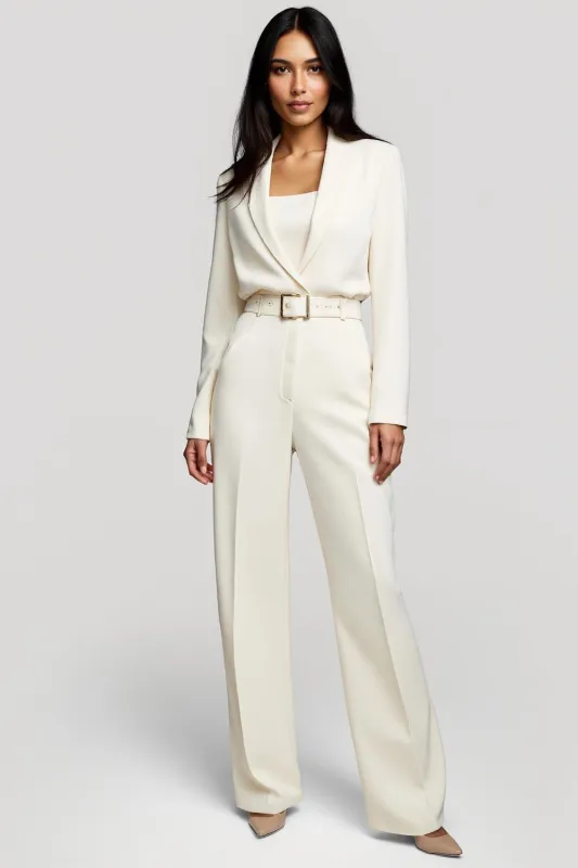 Ivory 2 Piece Shawl Lapel Women Suits with Belts sold by Zapaka