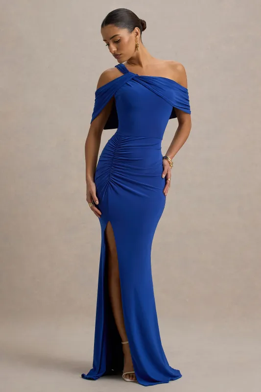 Nala | Blue Asymmetric Maxi Dress With Split sold by Club L London