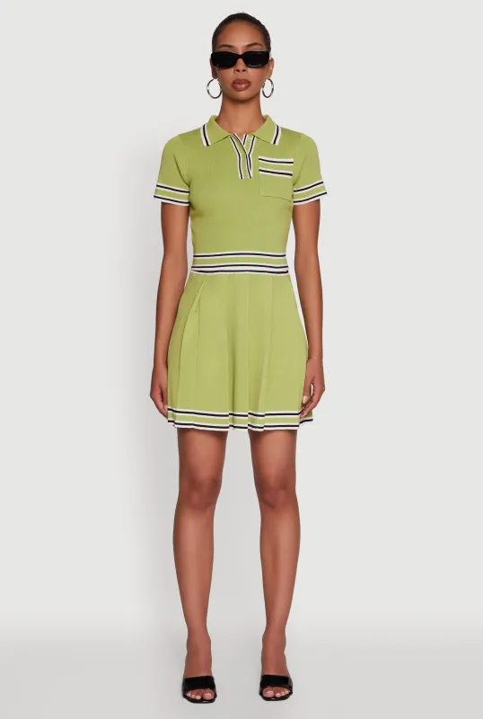 Daisy High Waisted Pleated Skirt with Varsity Stripe Detail sold by Rainbow