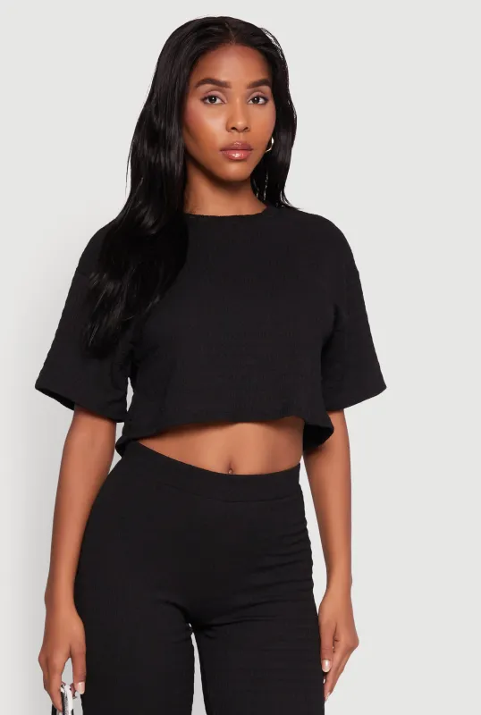 Textured Knit Boxy Crop Top sold by Rainbow