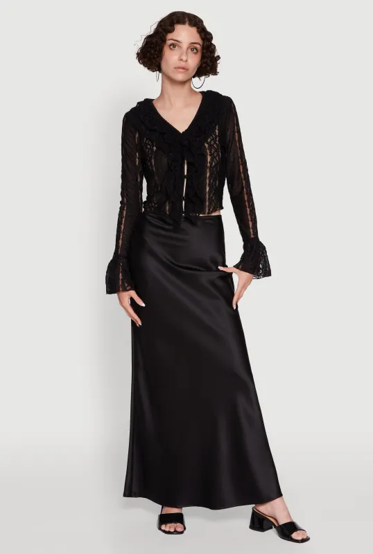 Lace V-Neck Bell Sleeve Button Front Blouse sold by Rainbow