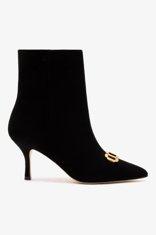 Mini Kate Boot In Black Suede and Daisy Accent sold by Larroude