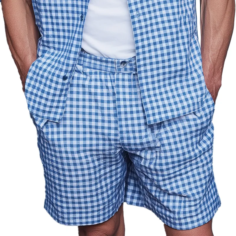 Men's Summer Fashion Plaid Cotton And Linen Casual Shorts MTA0168G5P sold by Manly