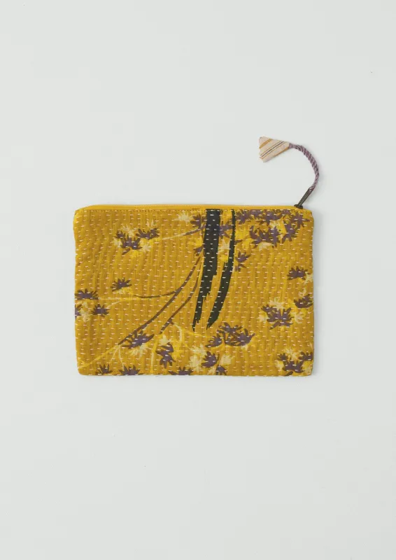 Remnant Fabric Kantha Pouch | Sunflower/Lilac sold by TOAST
