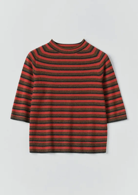 Stripe Wool Cashmere Half Sleeve Sweater | Red Multi sold by TOAST