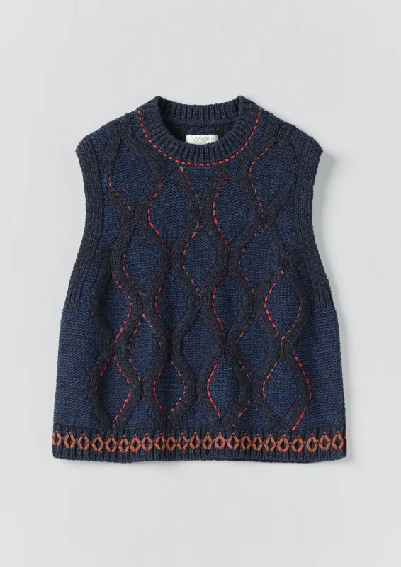 Hand Embellished Cable Tank | Blue Multi sold by TOAST