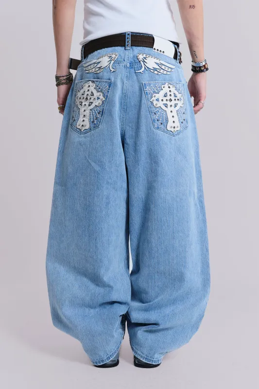 Blue Sapphire XL Colossus Jeans sold by Jaded London