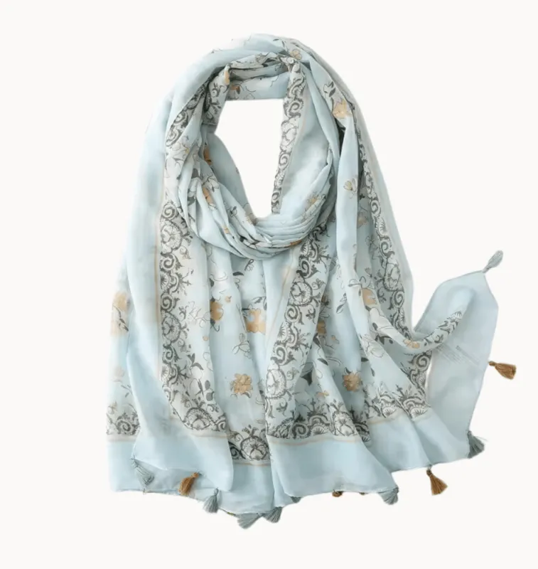Mint Floral Scarf with Tassels sold by Zulily