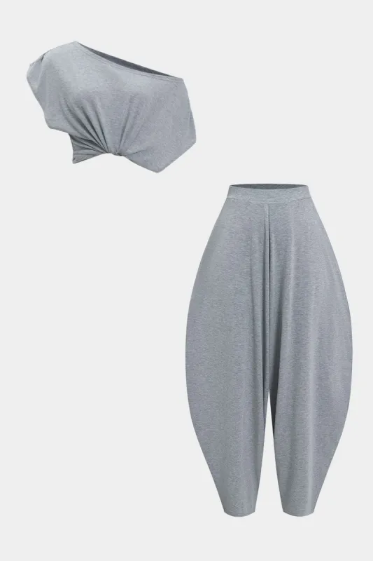 Asymmetrical  Top And Barrel Pants Set sold by Micas