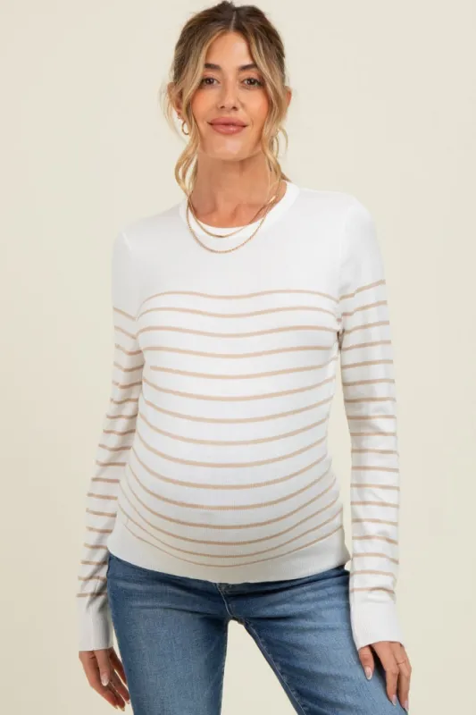 Camel Striped Knit Maternity Long Sleeve Top sold by Pinkblush