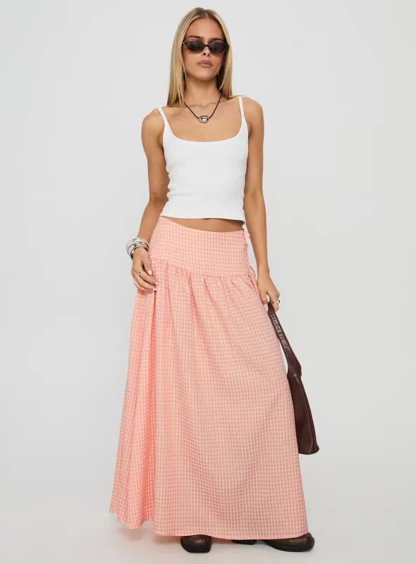 Analeah Tie Side Midi Skirt Orange Check sold by Princess Polly