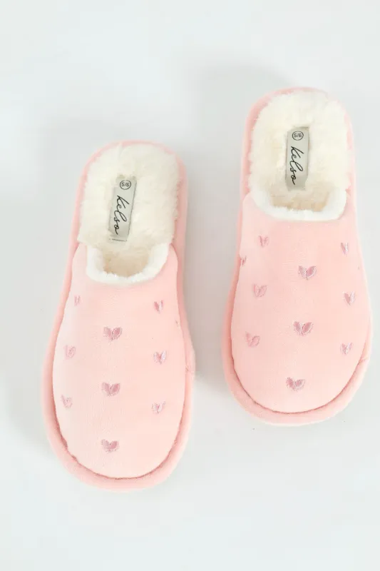 Small Embroidered Hearts Slipper - Blush sold by Edgars